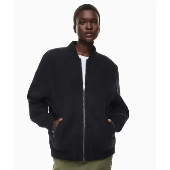 Aritzia Wilfred 100% Merino Wool Stable Bomber Jacket Full Zip Quilted Lined - Picture 14 of 14